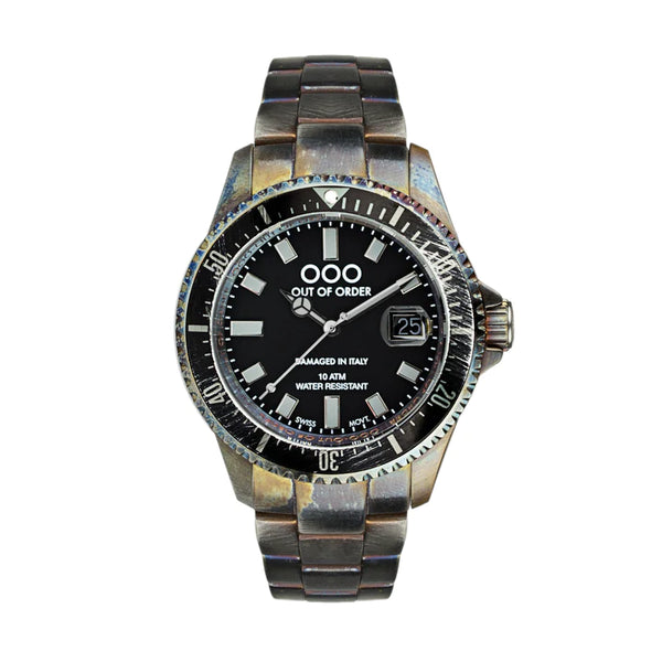 BLACK AND GREY CASANOVA WATCH BY OUT OF ORDER - 44MM, SAPPHIRE CRYSTAL, STAINLESS STEEL