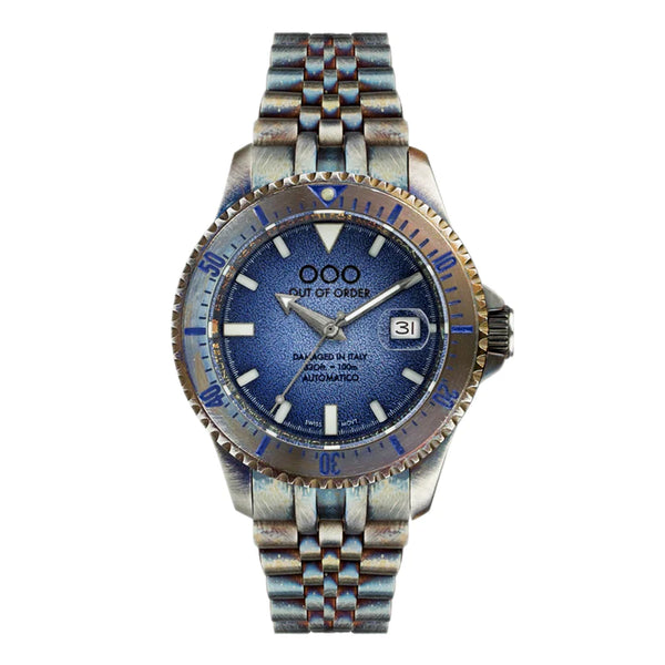 BLUE SWISS AUTOMATICO WATCH BY OUT OF ORDER - 44MM, SAPPHIRE CRYSTAL, STAINLESS STEEL