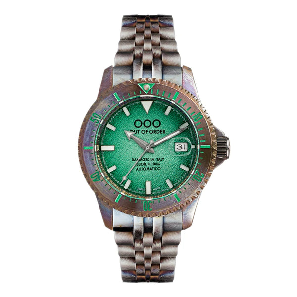 GREEN SWISS AUTOMATICO WATCH BY OUT OF ORDER - 44MM, SAPPHIRE CRYSTAL, STAINLESS STEEL