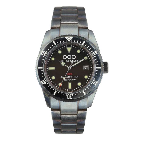 BLACK AUTO 2.0 WATCH BY OUT OF ORDER ITALY- 44MM, SAPPHIRE CRYSTAL, STAINLESS STEEL
